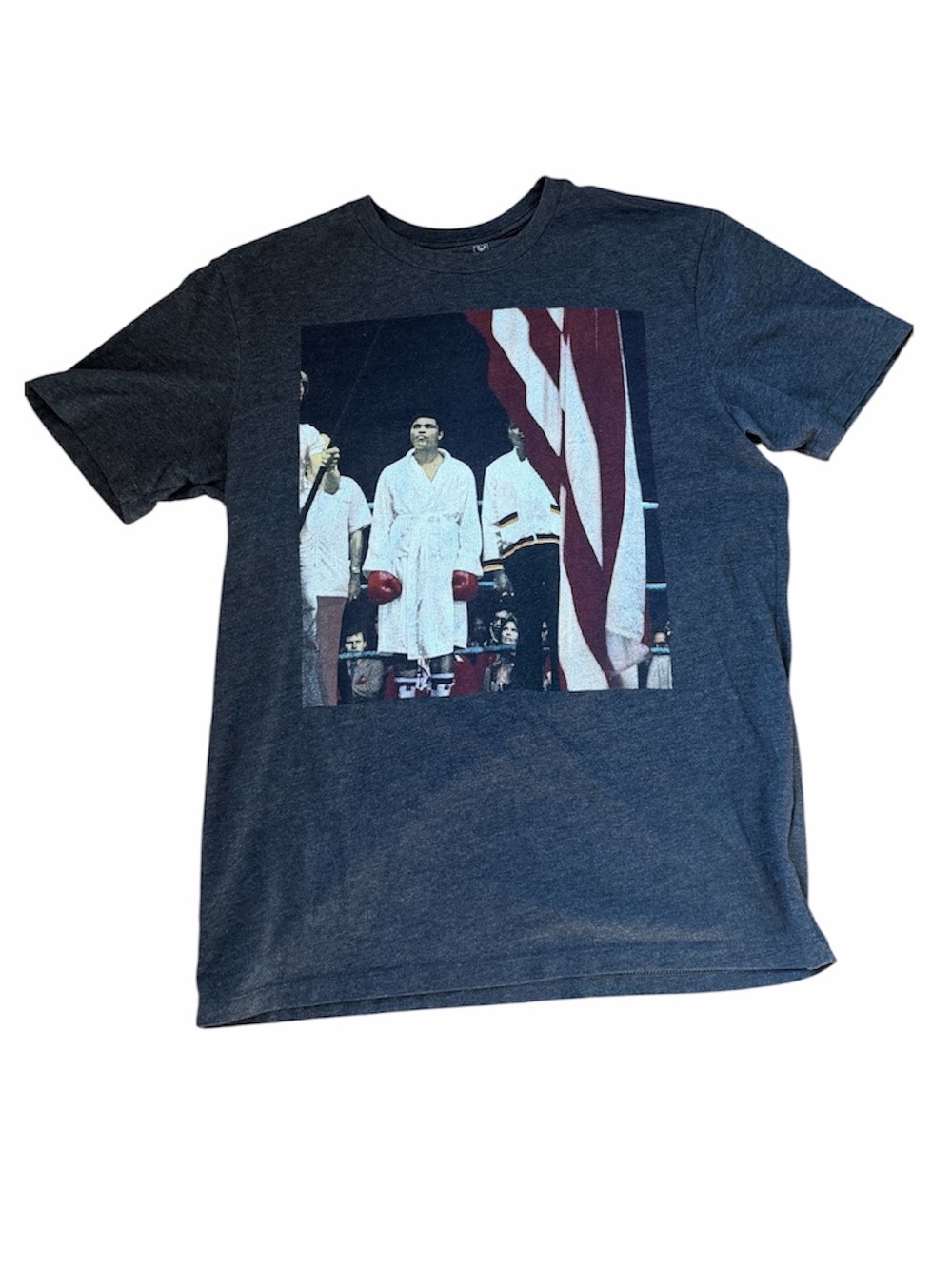 Muhammad Ali - Vintage Flag Graphic T-shirt Size M Heather Grey